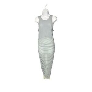 Womens Grey Mesh Ruched Tank Midi Dress